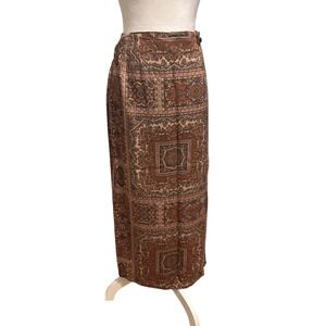 Vintage Talbots 8P Brown Equestrian wrap midi skirt heritage patchwork old money
